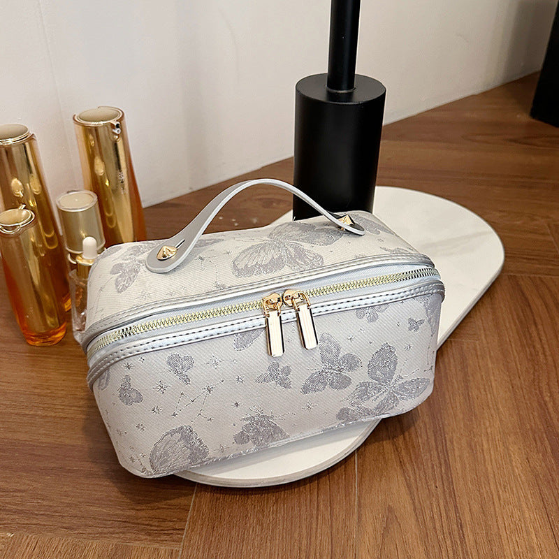 Cross-border New Fashion Elegant Embroidered Cosmetic Bag – Women’s Portable Large Capacity Travel Wash Storage Bag