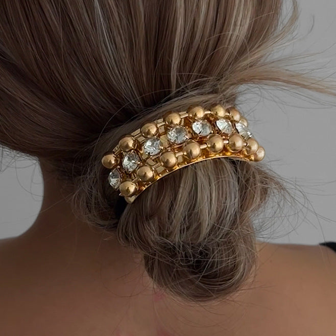 Elegant Ponytail Hair Ring – Metallic Bow & Flower Design
