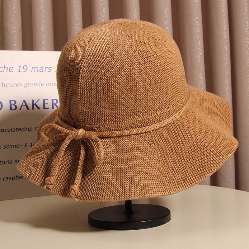 Foldable Wide-Brim Straw Hat with Bow – Summer Sun Protection