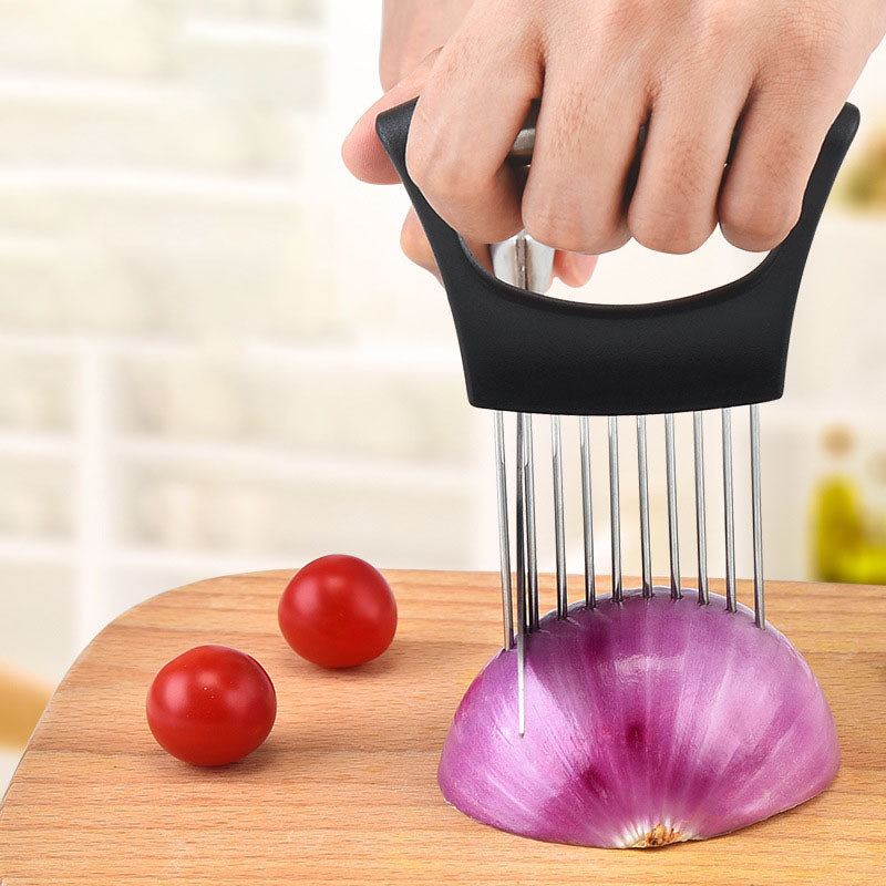 Stainless Steel Onion Holder – Slicer Guide & Vegetable Cutter Tool