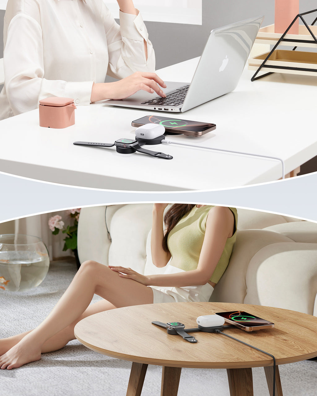 3-in-1 Magnetic Wireless Charging Station – Foldable Desktop Charger for Apple Devices
