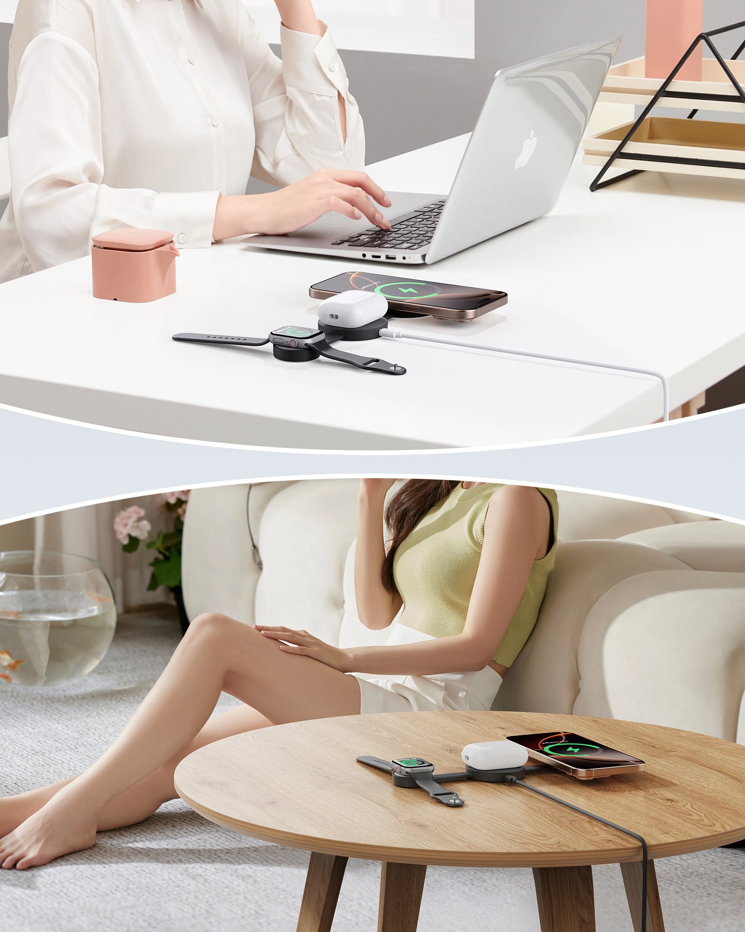 3-in-1 Magnetic Wireless Charging Station – Foldable Desktop Charger for Apple Devices