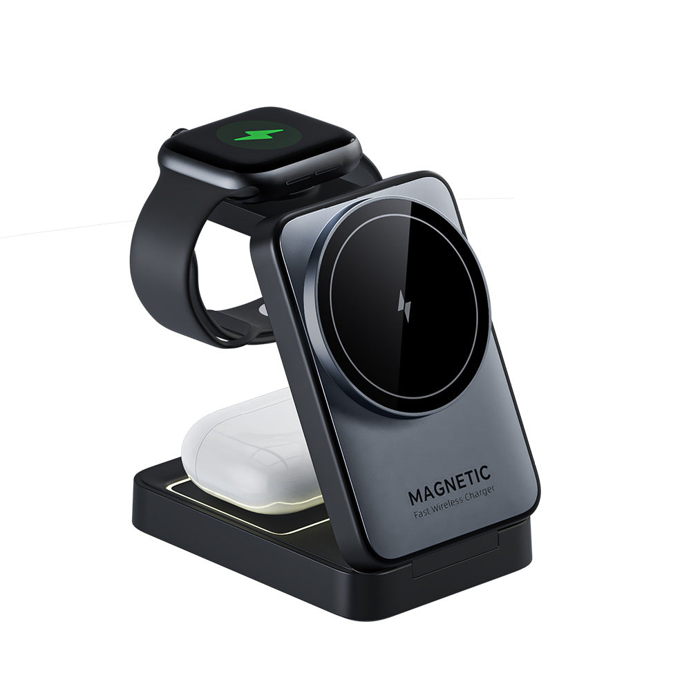 Magnetic 3-in-1 Wireless Fast Charging Stand – 15W Foldable Phone Holder